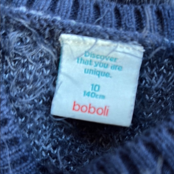 Boboli Stylish Girls Fuzzy Sweater Dress Blue Animal Print - Picture 3 of 5